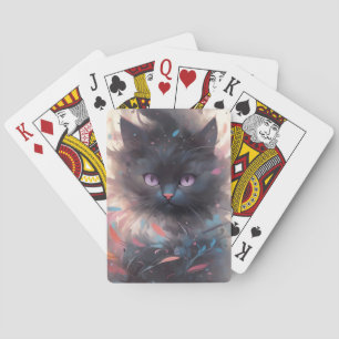 Jeu De Cartes Casquette noire mystique aquarelle   Cute chat