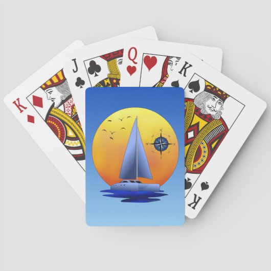 Jeu De Cartes Catamaran Bateau À Voile Et Rose Compass (dos)
