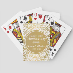 Jeu De Cartes Cercle Or Et Damas Blanc - Anniversaire