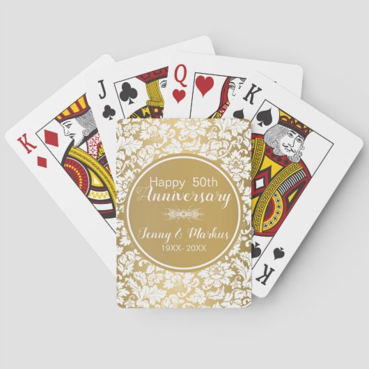 Jeu De Cartes Cercle Or Et Damas Blanc - Anniversaire (dos)