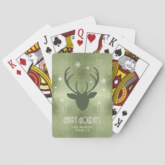 Jeu De Cartes Cerfs Antlers Silhouette & Snowflakes Green ID861 (dos)