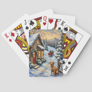 Jeu De Cartes Chalet de Noël vintage avec Labrador Retriever