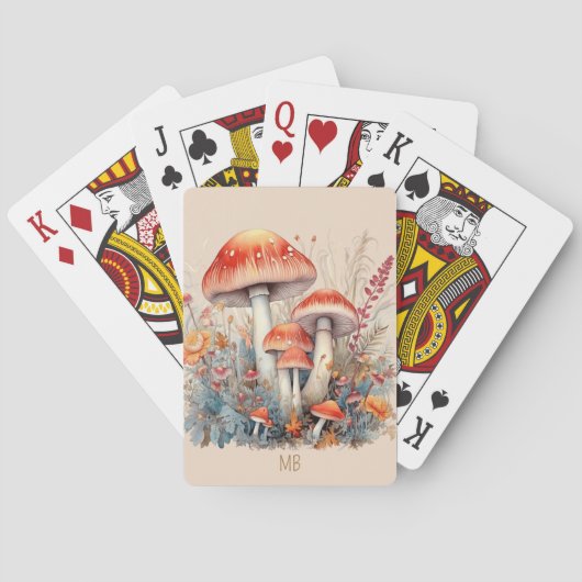 Jeu De Cartes Champignons rouges Toadstools en bois Monogramme (dos)