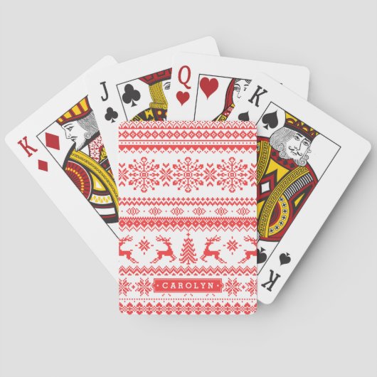 Jeu De Cartes Chandail de Noël rouge brun motif monogramme (dos)