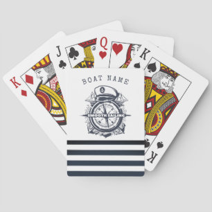 Jeu De Cartes Chapeau Marin, Ancre, Roue Bleu Marine Rayé   