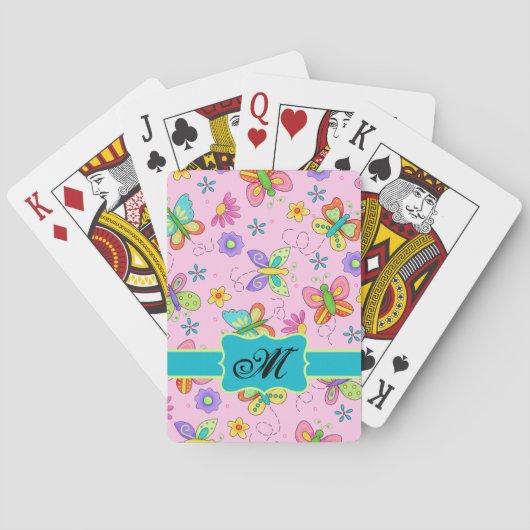Jeu De Cartes Charming Whimsy Butterflies Pink Monogramme (dos)