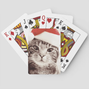 Jeu De Cartes Chat à tablettes domestique en casquette de Noël r