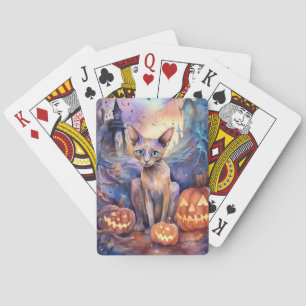 Jeu De Cartes Chat abyssin d'Halloween avec citrouilles effrayan