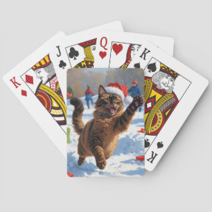 Jeu De Cartes Chat abyssin Scène de neige festive de Noël