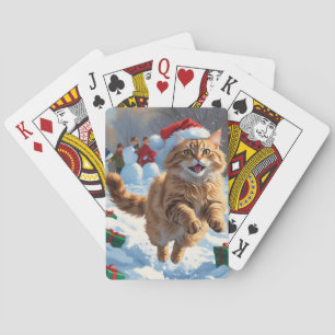 Jeu De Cartes Chat Angora Turc courant dans la neige avec un cha