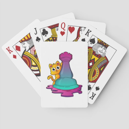 Jeu De Cartes Chat aux échecs avec pièce d'échecs Roche (dos)