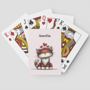 Jeu De Cartes Chat avec des cœurs rouges Mignon et amusant