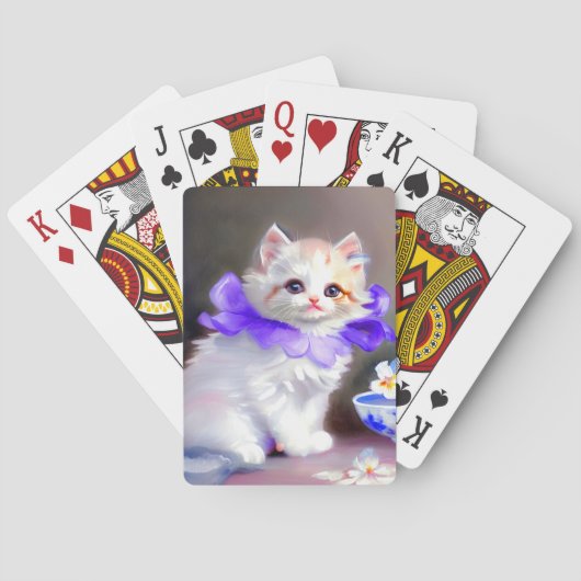 Jeu De Cartes Chat blanc avec collier de fleurs violettes (dos)