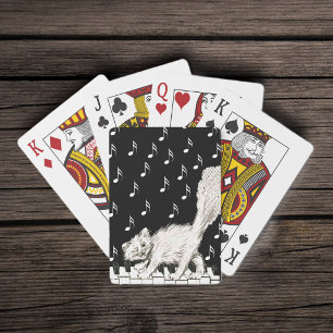 Jeu De Cartes Chat blanc Fluffy à couler souriant sur piano