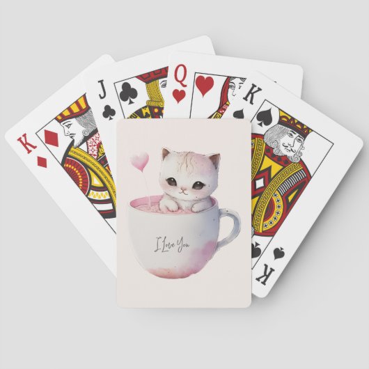 Jeu De Cartes Chat blanc-rose mignonne dans une tasse de thé (4) (dos)