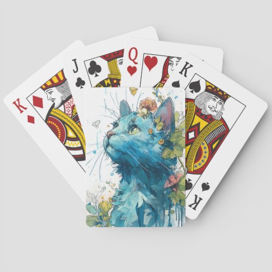 Jeu De Cartes Chat bleu avec fleurs (dos)