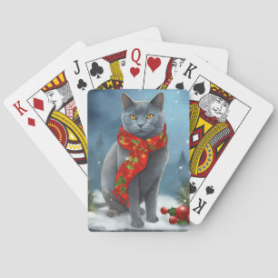Jeu De Cartes Chat bleu russe à Noël de neige