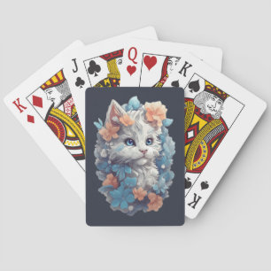 Jeu De Cartes Chat Cute Blanc Floral Kitty