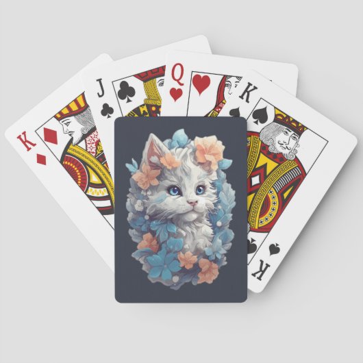 Jeu De Cartes Chat Cute Blanc Floral Kitty (dos)