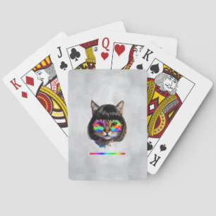 Jeu De Cartes Chat dans une perruque + Lunettes de soleil (Peint