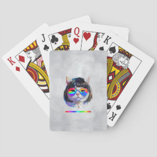 Jeu De Cartes Chat dans une perruque + Lunettes de soleil (Peint