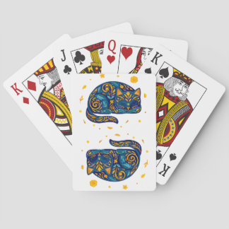 Jeu De Cartes Chat d'art populaire en bleu