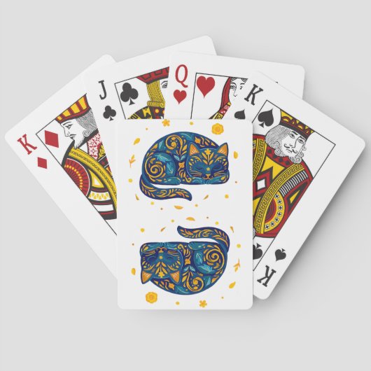 Jeu De Cartes Chat d'art populaire en bleu (dos)