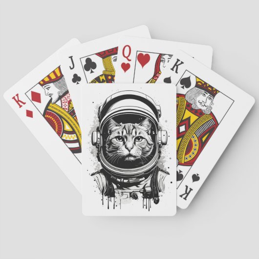 Jeu De Cartes Chat d'astronaute noir et blanc (dos)