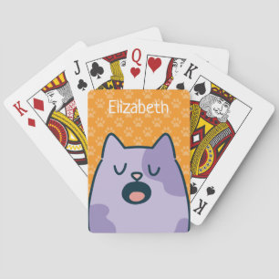 Jeu De Cartes Chat de dessin animé violet drôle, Option de nom s