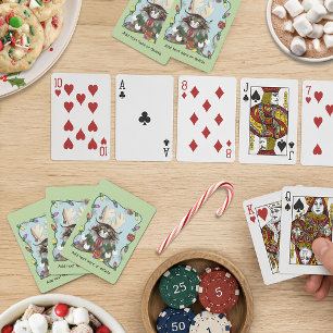 Jeu De Cartes Chat de Noël impertinent Humour Maine Coon Vert Dr