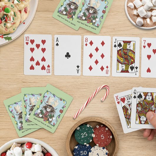 Jeu De Cartes Chat de Noël impertinent Humour Maine Coon Vert Dr