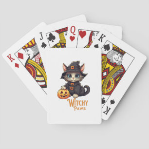 Jeu De Cartes Chat d'Halloween aux pattes de sorcière