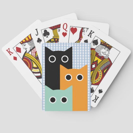 Jeu De Cartes Chat Drôle, Gingham Bleu (dos)