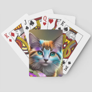 Jeu De Cartes chat et fleurs bleu et rouille calico