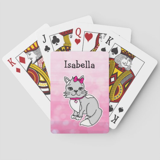 Jeu De Cartes Chat gris et blanc Personnalisé Fille rose (dos)