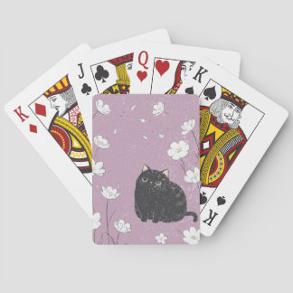 Jeu De Cartes Chat noir avec fleurs blanches