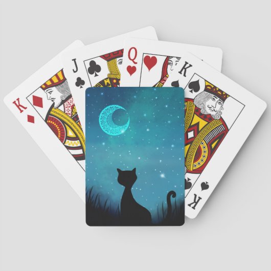 Jeu De Cartes Chat noir brillant ciel de nuit illustration moder (dos)