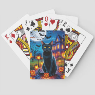 Jeu De Cartes Chat noir dans le paysage enchanté d'Halloween