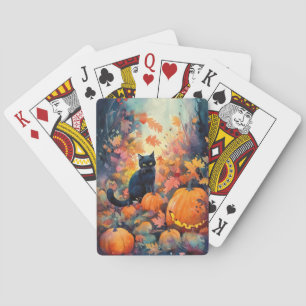 Jeu De Cartes Chat noir d'Halloween avec la peur Citrouille