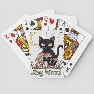 Jeu De Cartes Chat noir fantaisiste encadré par des champignons
