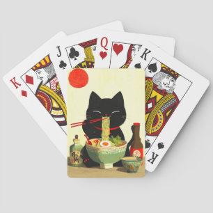 Jeu De Cartes Chat noir heureux mangeant du Ramen Ukiyo-e japo