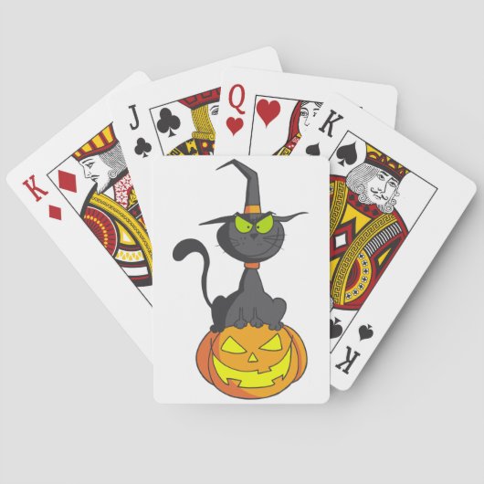 Jeu De Cartes Chat noir sur des cartes de jeu de citrouille (dos)