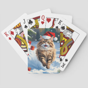 Jeu De Cartes Chat Persan Assis dans la Neige avec un Chapeau de