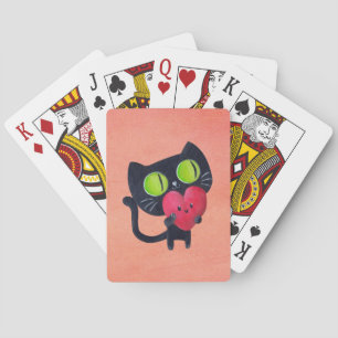 Jeu De Cartes Chat romantique embrassant Red Cute Heart