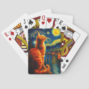 Jeu De Cartes Chat roux contemplatif Ciel nocturne étoilé