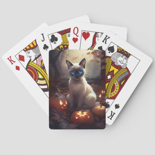 Jeu De Cartes Chat Siamais Halloween Avec Peur Citrouille (dos)