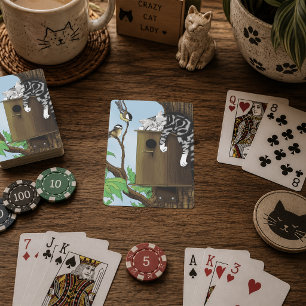Jeu De Cartes Chat tigré mignon dormant dans une maison d'oiseau