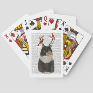 Jeu De Cartes Chat Tortoiseshell avec Antlers et Red Birds