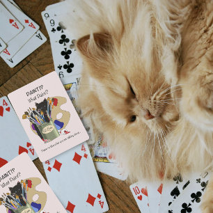Jeu De Cartes Chaton noir Pinceau Pot en Verre Artiste Chat Rose