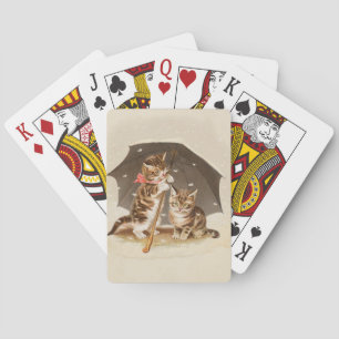Jeu De Cartes Chatons vintage sous un parapluie, art antique de 